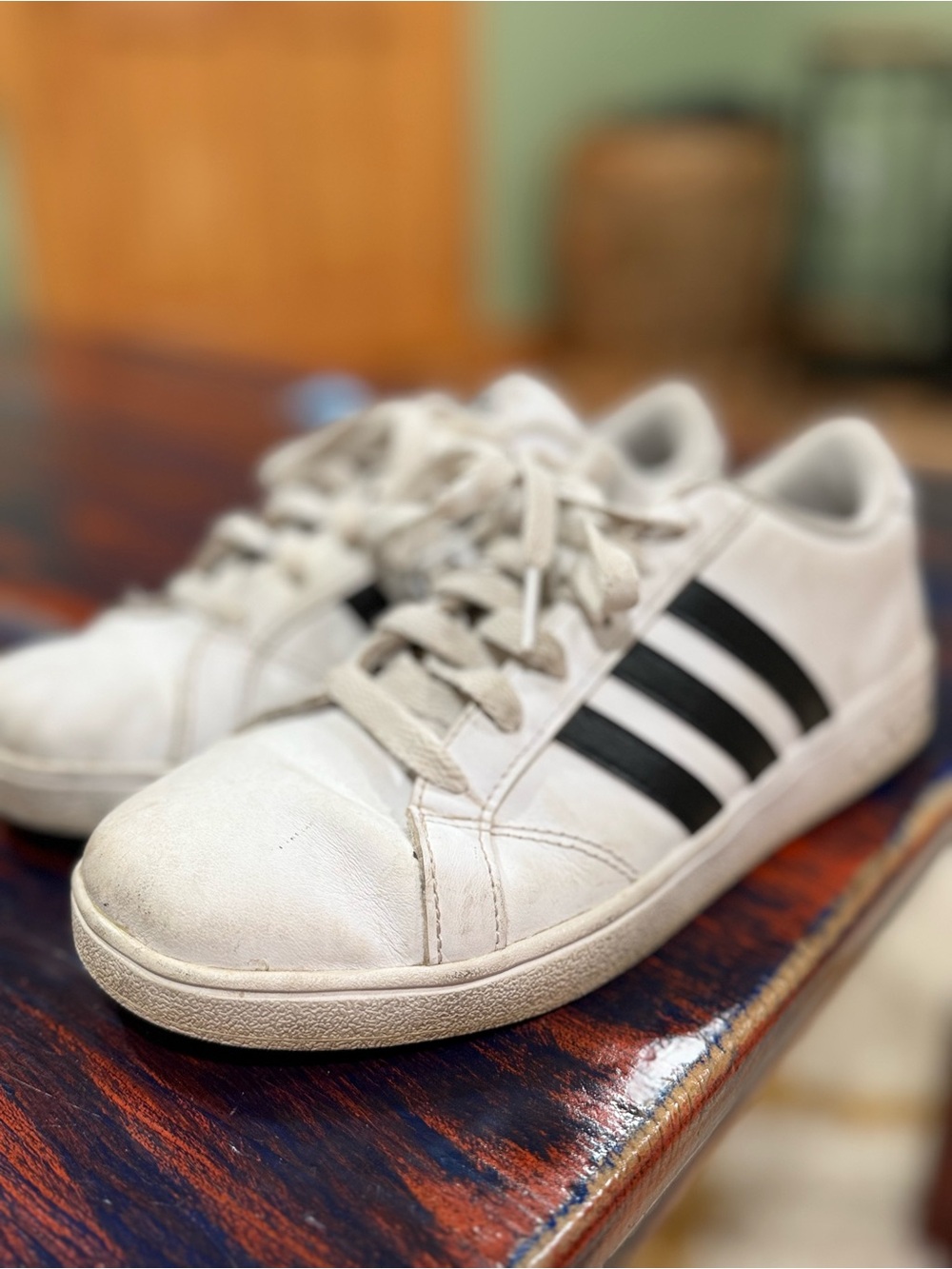 adidas Kids White Sneakers with Black Stripes
